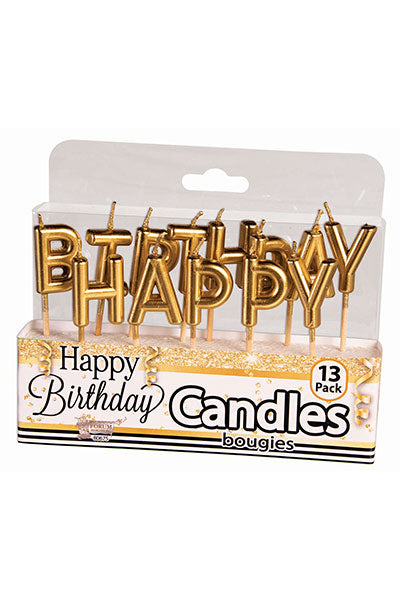 Metallic Gold "Happy Birthday" Letter Candles